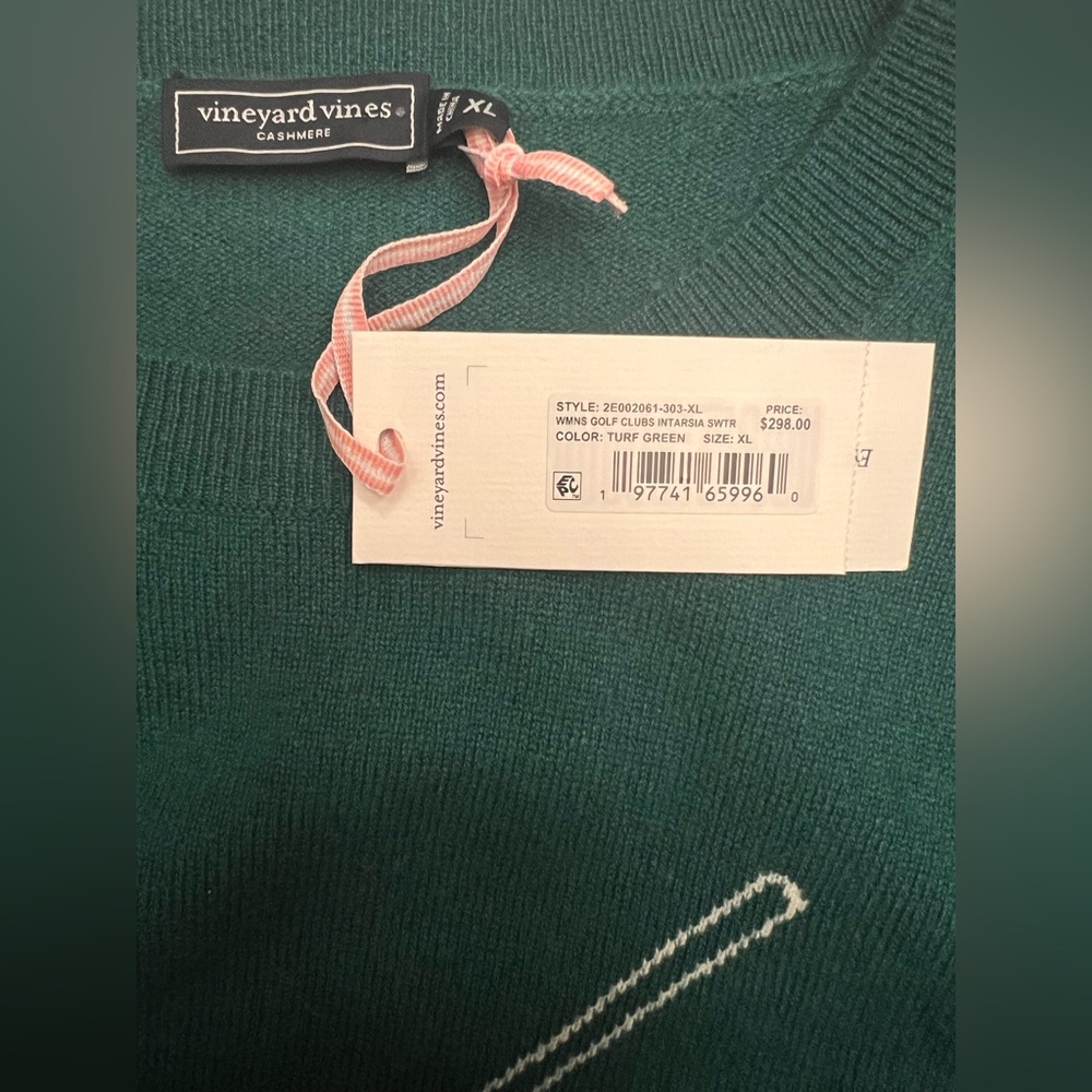 🆕 Vineyard Vines 100% Cashmere Turf Green Sweater - Picture 3 of 6